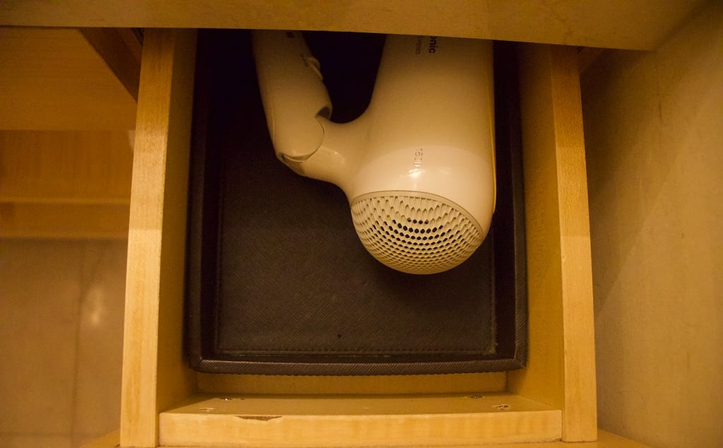 Blowdryer in bathroom drawer